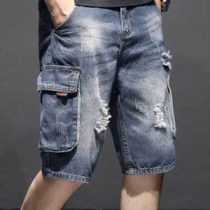Stretch denim shorts men's slim straight